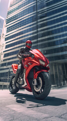 cyberpunk motorcycle, futuristic motorcycle, red. Bold design.