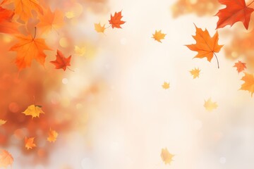 Naklejka na ściany i meble Maple leaves autumn banner on blurred autumn background generative ai