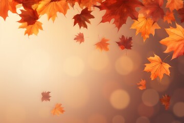 Naklejka na ściany i meble Maple leaves autumn banner on blurred autumn background generative ai