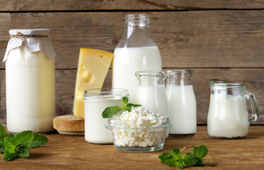 assorted dairy product cottage cheese, cheese, milk