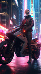 cyberpunk motorcycle, futuristic motorcycle, red. Bold design.