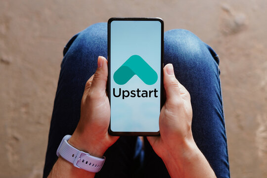 August 17, 2023, Brazil. In this photo illustration, the Upstart logo is displayed on a smartphone screen.