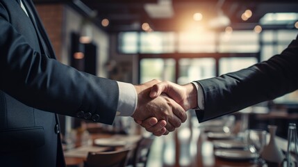 Business Handshake, agreement handshake, final handshake in office room. Generative AI