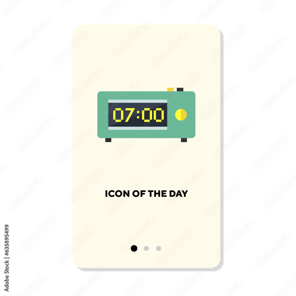 Poster digital clock ringing in morning flat vector icon. alarm timer in bedroom isolated vector illustrati