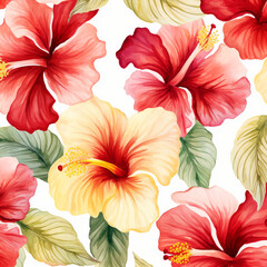 Seamless background, variety color of hibiscus flowers. Generative Ai.