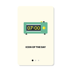 Digital clock ringing in morning flat vector icon. Alarm timer in bedroom isolated vector illustration. Waking up, time measurement, schedule concept for web design and apps