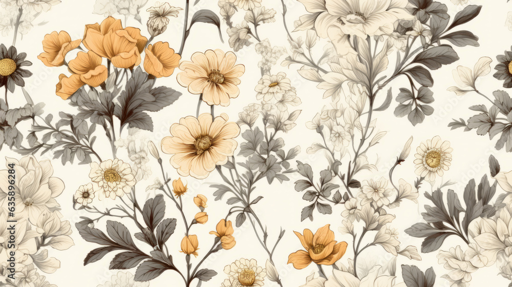 Canvas Prints seamless pattern background featuring a collection of vintage botanical illustrations with flowers a