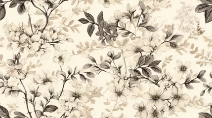 Papier Peint photo Lavable Rétro Seamless pattern background featuring a collection of vintage botanical illustrations with flowers and leaves in muted colors