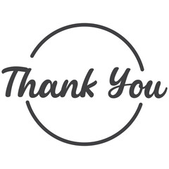 Thank you calligraphic message, hand drawn lettering text inside a circle.