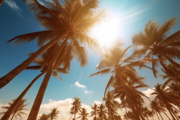 Fototapeta na wymiar sun ocean palm landscape beach island sky sea sunset sunrise. Generative AI.