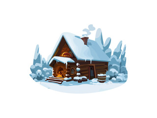 Wooden Cabin & Houses in Forest Mountain, winter cabin with snow PNG Clipart.
