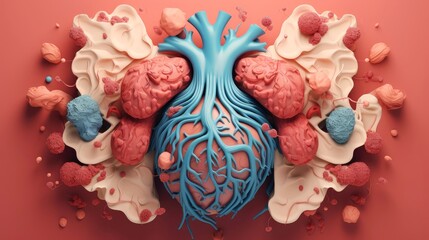 3D human organ systems, Human internal organs. Anatomy. Nervous, circulatory, digestive, excretory, urinary,and bone systems. Medical education concept