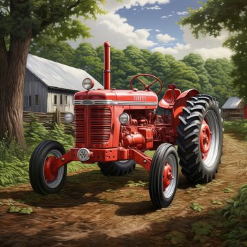 A Massey Ferguson tractor different styles, Generative AI.	