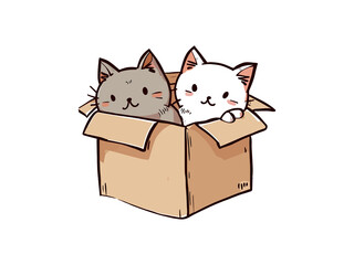 Watercolor Cat in Carton Box Clip Art
