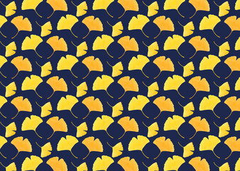 黄色とオレンジの銀杏の葉の模様の黒背景の壁紙
