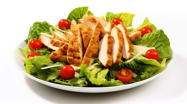  a salad with chicken, lettuce, tomatoes and cheese.  generative ai