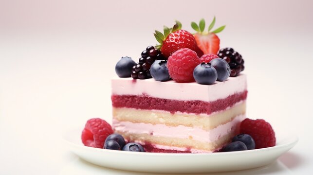  a piece of cake with berries and blueberries on top.  generative ai
