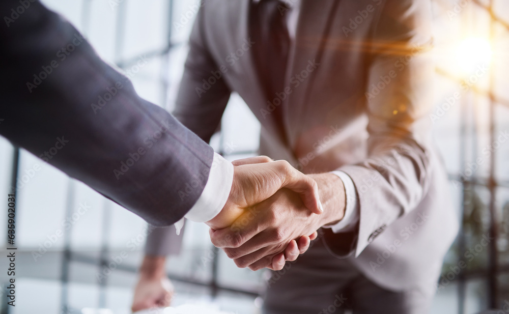 Wall mural Handshake of two businessmen who enters into the contract to develop a new software to improve business service at a company.