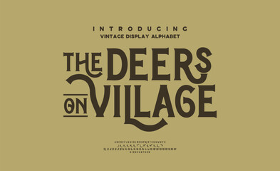 Classic Western Font: 'The Deers on Village'. Uppercase Characters with Ligatures, Warm Gold-Brown Background, and Rich Dark Brown Font.