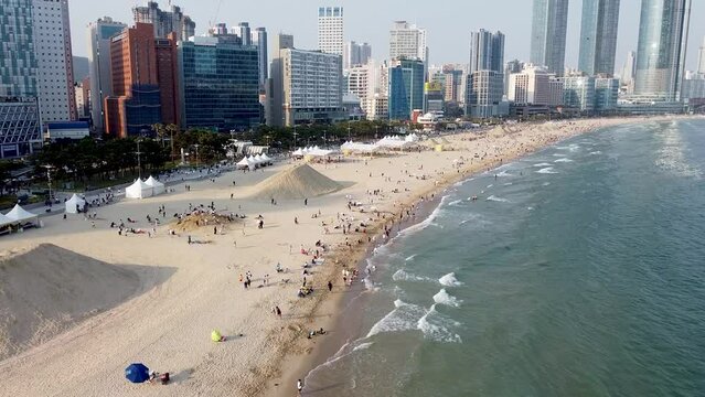 Aerial View of Haeundae Sand Festival, Busan, South Korea, Asia