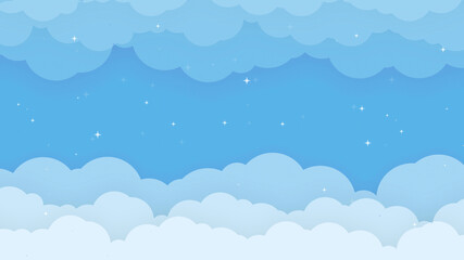 Cloudscape and Hot Air Balloons with Blue Sky Background in Paper Cut Style