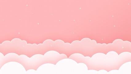 Cloudscape and Hot Air Balloons with Pastel Sky Background in Paper Cut Style