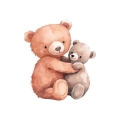 Hugging teddy bears isolated on white background in watercolor style