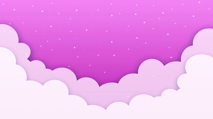 Cloudscape with Purple Sky Background in Paper Cut Style