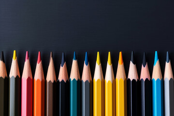 Vibrant Array of Colorful Colored Pencils with Chalkboard Backdrop, Illustrating School and Back-to-School Concept - AI generated