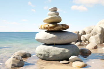 Fototapeta na wymiar Stacked rocks on the beach