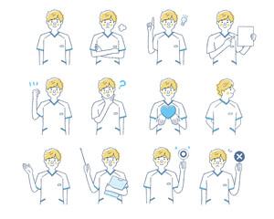 男性医療従事者の表情　バリエーションセット