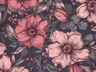 Foto op Plexiglas anti-reflex pink flowers pattern seamles background © Rosyad