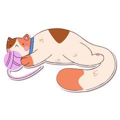 Cute and funny cat doodle vector sticker.Cartoon cat,kitten character design with flat color.Vector illustration