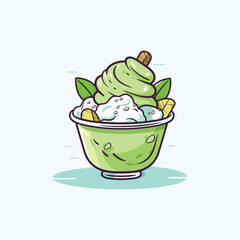 green tea matcha ice cream clip art illustration