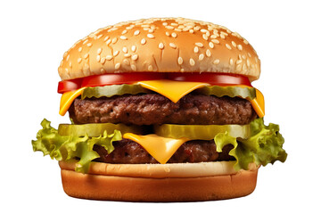 Cheeseburger isolated on transparent background PNG ,shot on the professional macro lens