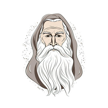 Wise and serene male character cartoon illustration - Generative AI.