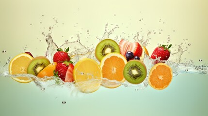  a bunch of fruit that is in the water with some water splashing on it.  generative ai