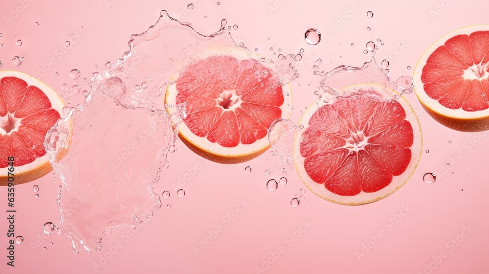 Aufkleber grapefruit cut in half with water splashing on it. generative ai