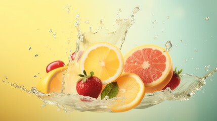  a splash of water with a bunch of fruit in it.  generative ai