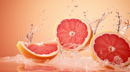  a grapefruit cut in half being splashed with water.  generative ai