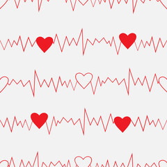 Vector seamless pattern of cardiogram rhythm and hearts