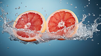  a grapefruit cut in half being dropped into water.  generative ai