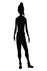 Women silhouette with style clothing. Vector standing people in black color isolated on white background