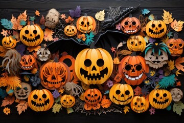 colored pumpkin Paper Decorations for Halloween, generative ai