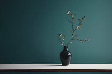 Vase with flowers, blue background