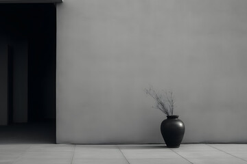 Vase with flower light grey background