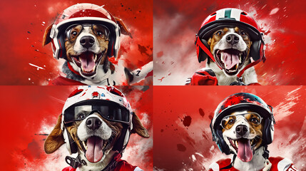 chien aviateur 4 images en 1 - obrazy, fototapety, plakaty