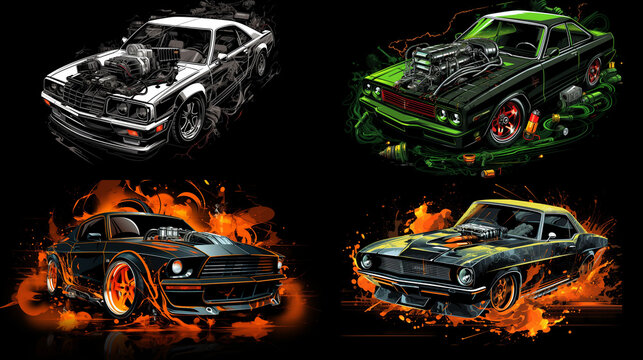 voiture de sport diff&eacute;rents mod&egrave;les  4 images en 1