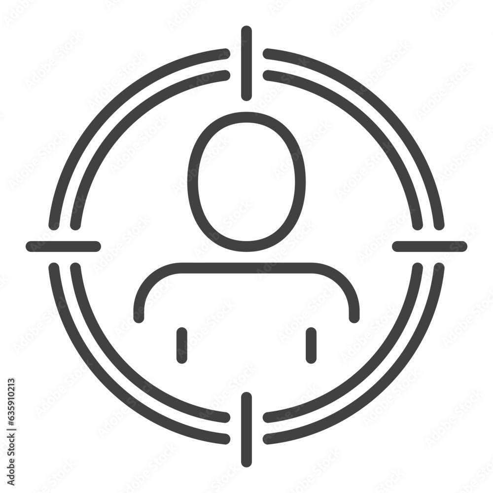 Poster man in target vector aim or targeting concept outline icon