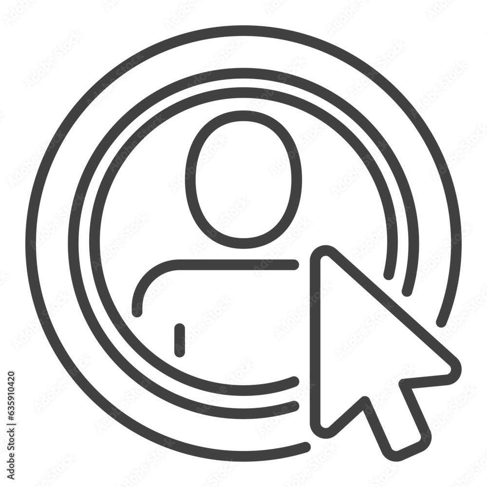 Poster mouse click on man in circle vector cursor concept outline icon or symbol